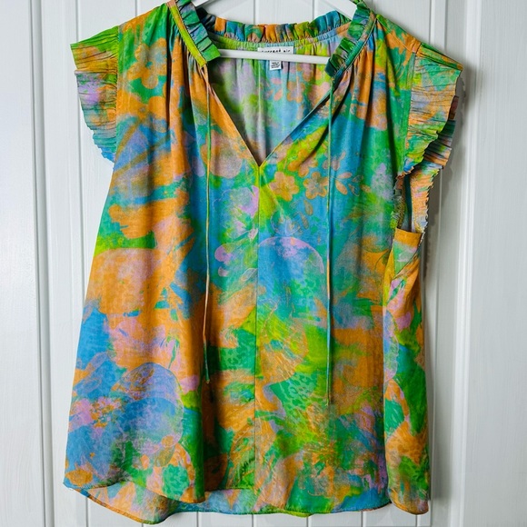 Current Air Multicolor Ruffle Sleeve Blouse - Picture 2 of 7